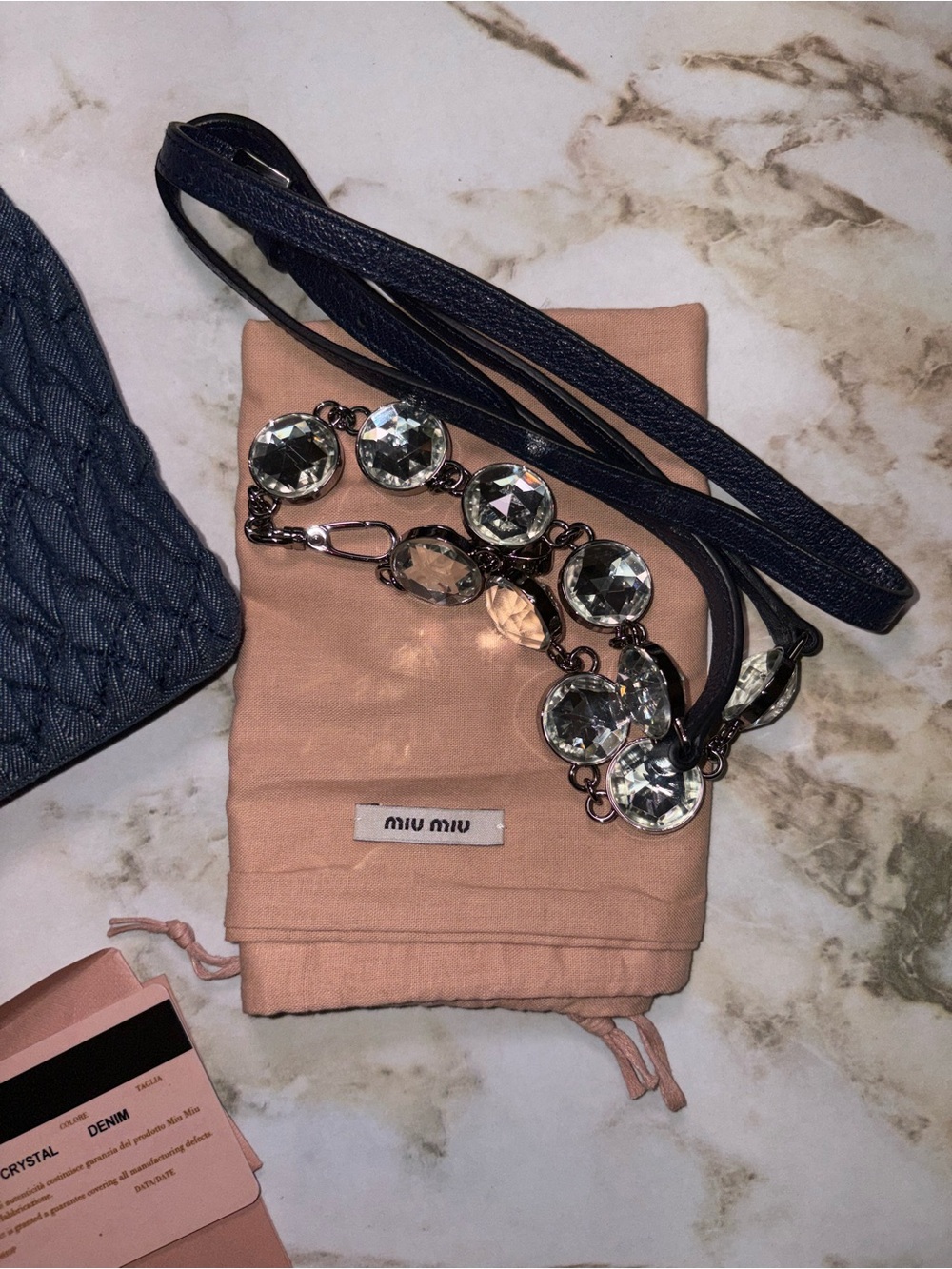 Miu Miu Quilted Denim Crossbody Clutch in Dark Blue - Picture 2 of 8